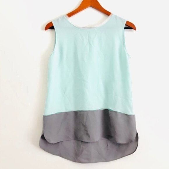 elie tahari Tank Top XS Silk Asher Contrast Mint Luxury Delicate Cut Out Raw Hem - Picture 3 of 13